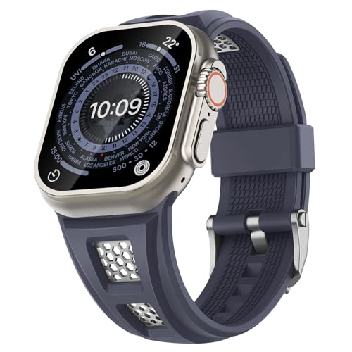 Suitisbest HexaPro Kompatibel mit Apple Watch Armband 49mm 45mm 44mm 42mm, Silikon Sport Ersatzarmband für iWatch Ultra 2 / Ultra Series 9 8 7 6 SE 5 4 3 2 1 Herren Blaugrau von Suitisbest