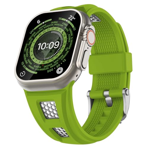 Suitisbest HexaPro Kompatibel mit Apple Watch Armband 49mm 45mm 44mm 42mm, Silikon Sport Ersatzarmband für iWatch Ultra 2 / Ultra Series 9 8 7 6 SE 5 4 3 2 1 Herren Knallgrün von Suitisbest