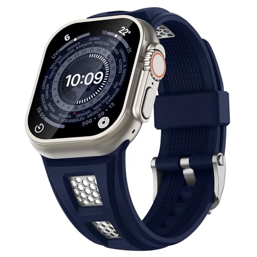 Suitisbest HexaPro Kompatibel mit Apple Watch Armband 49mm 45mm 44mm 42mm, Silikon Sport Ersatzarmband für iWatch Ultra 2 / Ultra Series 9 8 7 6 SE 5 4 3 2 1 Herren Marineblau von Suitisbest