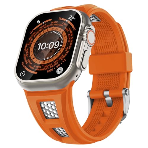 Suitisbest HexaPro Kompatibel mit Apple Watch Armband 49mm 45mm 44mm 42mm, Silikon Sport Ersatzarmband für iWatch Ultra 2 / Ultra Series 9 8 7 6 SE 5 4 3 2 1 Herren Orange von Suitisbest