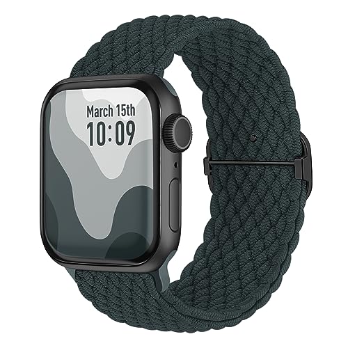 Suitisbest Nylon Armband Kompatibel mit Apple Watch 38mm 40mm 41mm, Rutschfestes Geflochtenes Elastisches Dehnbares Band für Apple Watch 9 8 SE 7 6 5 4 3 2 1, Dunkelgrün von Suitisbest