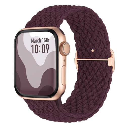 Suitisbest Nylon Armband Kompatibel mit Apple Watch 38mm 40mm 41mm, Rutschfestes Geflochtenes Elastisches Dehnbares Band für Apple Watch 9 8 SE 7 6 5 4 3 2 1, Kirsch von Suitisbest