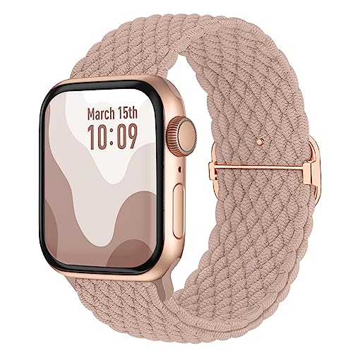 Suitisbest Nylon Armband Kompatibel mit Apple Watch 38mm 40mm 41mm, Rutschfestes Geflochtenes Elastisches Dehnbares Band für Apple Watch 9 8 SE 7 6 5 4 3 2 1, Sand Rosa von Suitisbest