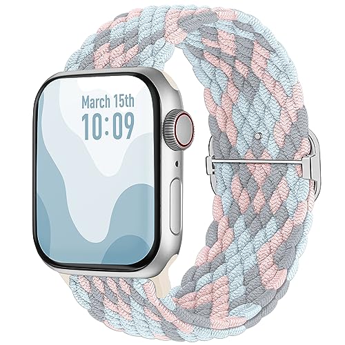 Suitisbest Nylon Armband Kompatibel mit Apple Watch 38mm 40mm 41mm, Rutschfestes Geflochtenes Elastisches Dehnbares Band für Apple Watch 9 8 SE 7 6 5 4 3 2 1, Sanfte Töne von Suitisbest