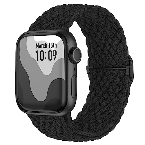 Suitisbest Nylon Armband Kompatibel mit Apple Watch 38mm 40mm 41mm, Rutschfestes Geflochtenes Elastisches Dehnbares Band für Apple Watch 9 8 SE 7 6 5 4 3 2 1, Schwarz von Suitisbest