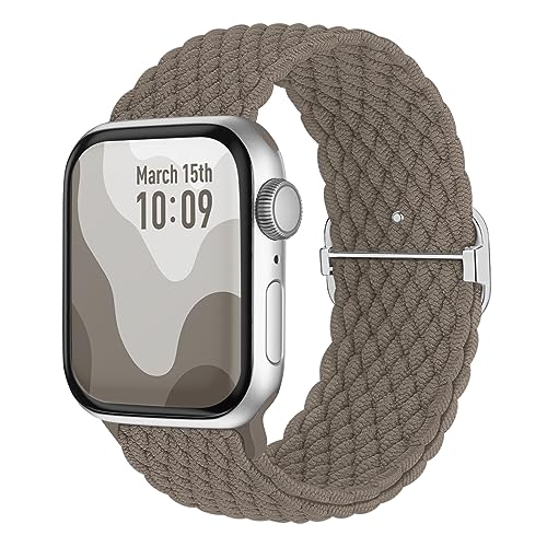 Suitisbest Nylon Armband Kompatibel mit Apple Watch 38mm 40mm 41mm, Rutschfestes Geflochtenes Elastisches Dehnbares Band für Apple Watch 9 8 SE 7 6 5 4 3 2 1, Steinfarbe von Suitisbest