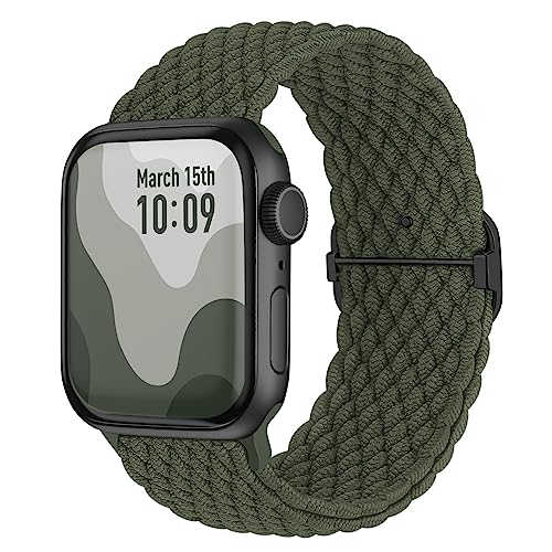 Suitisbest Nylon Armband Kompatibel mit Apple Watch 42mm 44mm 45mm 46mm 49mm, Rutschfestes Geflochtenes Elastisches Dehnbares Band für Apple Watch 10 9 8 SE 7 6 5 4 3 2 1 Ultra, Armeegrün Suitisbest Nylon Armband Kompatibel mit Apple Watch 42mm 44mm 45mm 46mm 49mm, Rutschfestes Geflochtenes Elastisches Dehnbares Band für Apple Watch 10 9 8 SE 7 6 5 4 3 2 1 Ultra, Armeegrün von Suitisbest