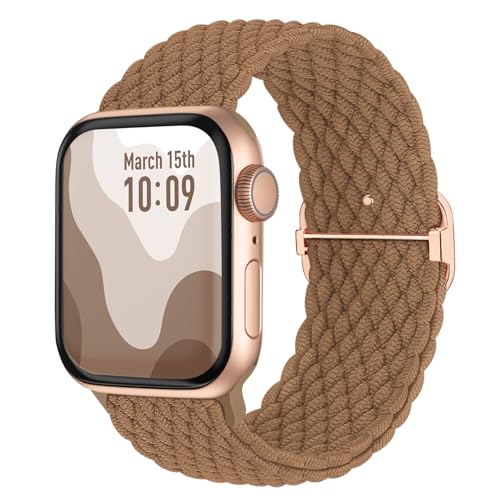 Suitisbest Nylon Armband Kompatibel mit Apple Watch 42mm 44mm 45mm 46mm 49mm, Rutschfestes Geflochtenes Elastisches Dehnbares Band für Apple Watch 10 9 8 SE 7 6 5 4 3 2 1 Ultra, Braun von Suitisbest