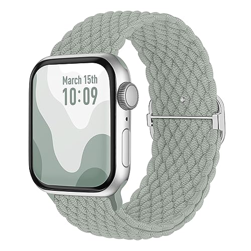 Suitisbest Nylon Armband Kompatibel mit Apple Watch 42mm 44mm 45mm 49mm, Rutschfestes Geflochtenes Elastisches Dehnbares Band für Apple Watch 9 8 SE 7 6 5 4 3 2 1, Salbeigrün von Suitisbest