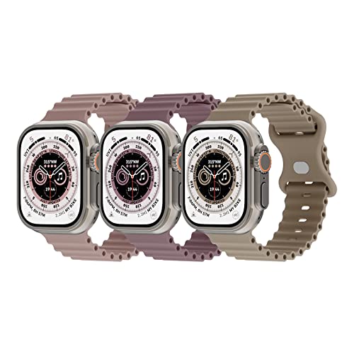 Suitisbest Ocean Armband Kompatibel mit Apple Watch 49mm 45mm 44mm 42mm, Silikon Armband mit Druckverschluss für Apple Watch Ultra 2, Ultra, SE, Series 9/8/7/6/5/4/3/2/1, 3er Stück von Suitisbest
