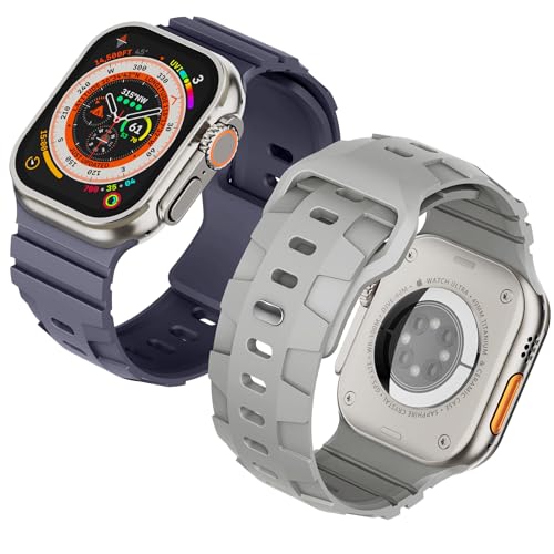 Ultra Breites Armband kompatibel mit Apple Watch 49mm 45mm 44mm 42mm, Sport Silikonarmband für Apple Watch Ultra 2, Ultra, SE, Series 9 8 7 6 5 4 3, Blaugrau/Steinfarbe von Suitisbest