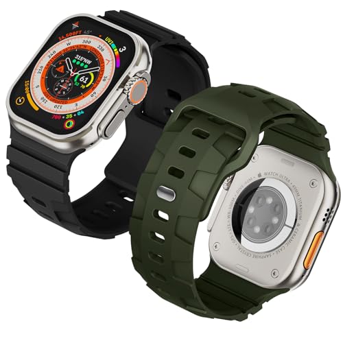 Ultra Breites Armband kompatibel mit Apple Watch 49mm 45mm 44mm 42mm, Sport Silikonarmband für Apple Watch Ultra 2, Ultra, SE, Series 9 8 7 6 5 4 3, Schwarz/Armeegrün von Suitisbest