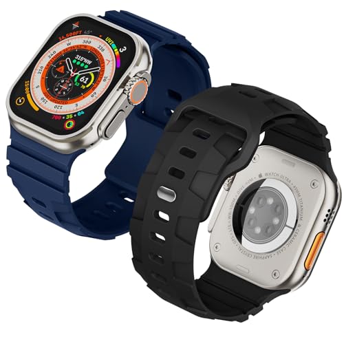Ultra Breites Armband kompatibel mit Apple Watch 49mm 45mm 44mm 42mm, Sport Silikonarmband für Apple Watch Ultra 2, Ultra, SE, Series 9 8 7 6 5 4 3, Schwarz/Dunkelblau von Suitisbest