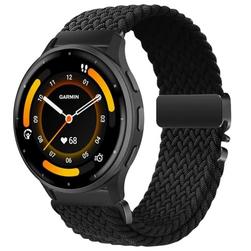 SumRioo 22mm Armband für Garmin Venu 3/Venu 2/Forerunner 265/255/255 Music/Vivoactive 4, Nylon Geflochtenes Uhrenarmband für Huawei Watch GT 5 Pro/GT 5/GT 4/GT 3/GT 2 (46mm), Schwarz von SumRioo