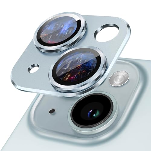 SumRioo Kameraschutz für iPhone 15 / iPhone 15 Plus Kamera Panzerglasfolie, 9H Härte Linsenschutz Aluminiumlegierung, HD Kratzfest Kamera Schutzfolie für iPhone 15 / iPhone 15 Plus - Blau von SumRioo