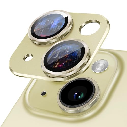 SumRioo Kameraschutz für iPhone 15 / iPhone 15 Plus Kamera Panzerglasfolie, 9H Härte Linsenschutz Aluminiumlegierung, HD Kratzfest Kamera Schutzfolie für iPhone 15 / iPhone 15 Plus - Gelb von SumRioo