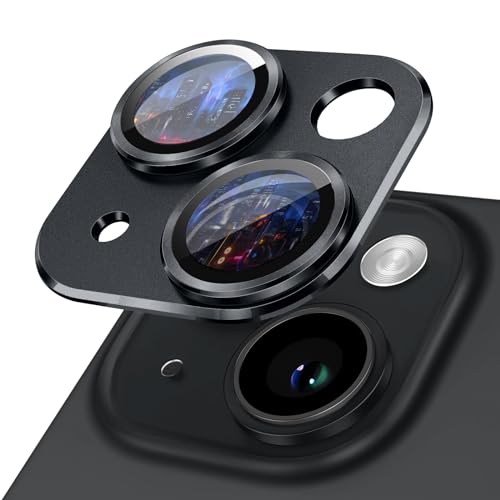 SumRioo Kameraschutz für iPhone 15 / iPhone 15 Plus Kamera Panzerglasfolie, 9H Härte Linsenschutz Aluminiumlegierung, HD Kratzfest Kamera Schutzfolie für iPhone 15 / iPhone 15 Plus - Schwarz von SumRioo