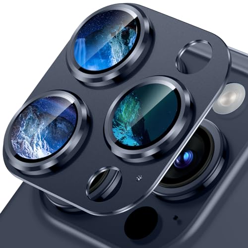 SumRioo Kameraschutz für iPhone 15 Pro/iPhone 15 Pro Max Kamera Panzerglasfolie, 9H Härte Linsenschutz Aluminiumlegierung, HD Kratzfest Kamera Schutzfolie für iPhone 15 Pro/iPhone 15 Pro Max - Blau von SumRioo