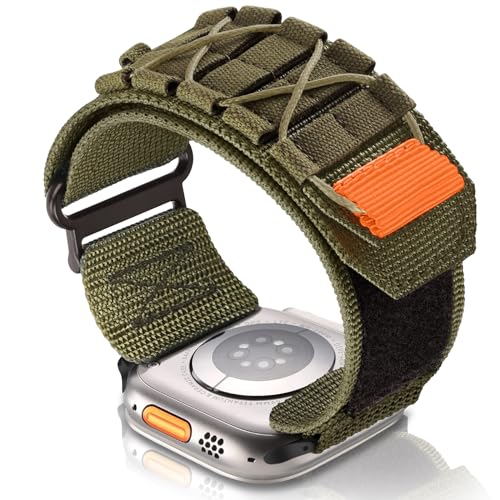 SumRioo Nylon Armband Kompatibel mit Apple Watch 49mm 45mm 44mm 42mm, Sport Stoff Geflochtenes Armband Ersatz Loop Band Kompatibel mit iWatch Ultra Series 9 8 7 6 5 4 3 2 1 SE - Armeegrün von SumRioo