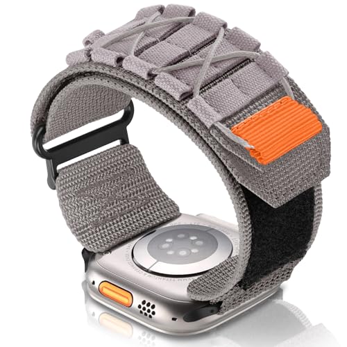 SumRioo Nylon Armband Kompatibel mit Apple Watch Ultra 2/Ultra 49mm 46mm 45mm 44mm 42mm, Sport Stoff Geflochtenes Armband Ersatz Loop Band für iWatch Series 10 9 8 7 6 5 4 3 2 1 SE, Grau von SumRioo