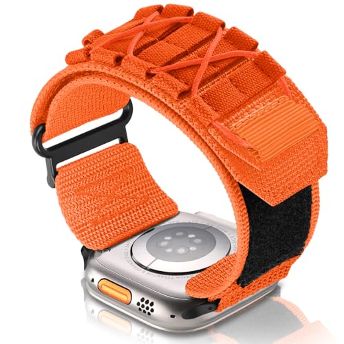 SumRioo Nylon Armband Kompatibel mit Apple Watch 49mm 45mm 44mm 42mm, Sport Stoff Geflochtenes Armband Ersatz Loop Band Kompatibel mit iWatch Ultra Series 9 8 7 6 5 4 3 2 1 SE - Orange von SumRioo