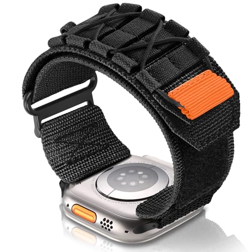 SumRioo Nylon Armband Kompatibel mit Apple Watch Ultra 2/Ultra 49mm 46mm 45mm 44mm 42mm, Sport Stoff Geflochtenes Armband Ersatz Loop Band für iWatch Series 10 9 8 7 6 5 4 3 2 1 SE, Schwarz von SumRioo