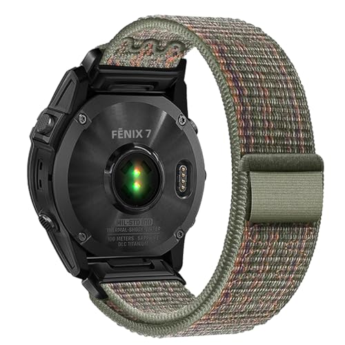 SumRioo QuickFit 22mm Armband für Garmin Fenix 7/6/5, 7 Pro Solar/7 Pro/7 Solar/6 Pro Solar/6 Pro/6 Solar/5 Plus, Nylon Uhrenarmband für Garmin Epix 2 47mm/Forerunner 965/955/945/935, Grün/Orange von SumRioo