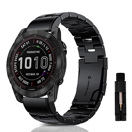 SumRioo QuickFit 22mm Armband für Garmin Fenix 7/6/5/Fenix 7 Pro Solar/7 Pro/7 Solar/6 Pro Solar/6 Pro/6 Solar/5 Plus, Titanlegierung Metall Uhrenarmband für Garmin Epix/Epix (Gen 2) 47mm, Schwarz von SumRioo