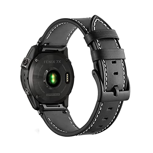 SumRioo QuickFit 26mm Armband für Garmin Fenix 7X Pro Solar/Fenix 7X/Fenix 6X GPS/Fenix 6X Pro, Dauerhaft Leder Ersatz Ersatzarmband Armband für Garmin Fenix 5X GPS/Fenix 5X Plus/D2 Delta PX - Schwarz von SumRioo