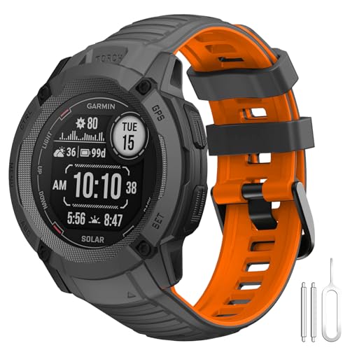 SumRioo Sport Silikonarmband Kompatibel mit Garmin Instinct 2X Solar, Armband Ersatzarmband Uhrenarmband Kompatibel mit Garmin Instinct 2X Solar - Graphitschwarz/Orange von SumRioo