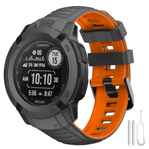SumRioo Sport Silikonarmband Kompatibel mit Instinct 2X Solar, Armband Ersatzarmband Uhrenarmband Kompatibel mit Instinct 2X Solar - Graphitschwarz/Orange von SumRioo