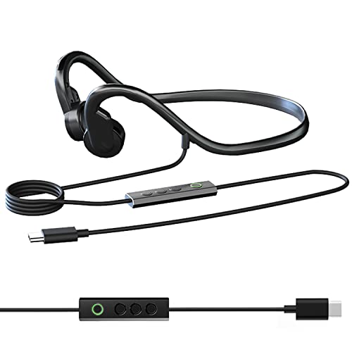 Sumeber knochenleitungskopfhörer mit Kabel Sport Kopfhörer mit Mikrofon verdrahtet Kopfhörer IPX5 Wasserdichtes Musik-Leichtgewicht zum Laufen Trainieren Wandern Fahren Radfahren (G5-USB-C) von Sumeber