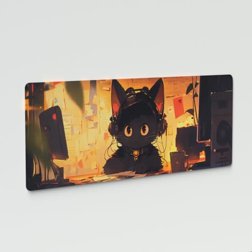 Sumgsn Katze Mauspad große Gaming Mauspad Gummi-Material rutschfest für Computer-Büro oder Gaming verwendet (31,5 x 11,8 x 0,12 Zoll, Schwarz) von Sumgsn