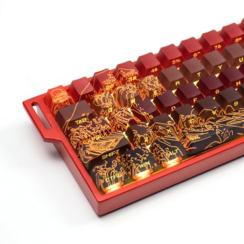 Sumgsn Shine Through Keycaps - PBT Rot Side Printed Cherry Profile Double Shot Keycap Set, Wave of Kanagawa Custom Keycap mit Aufbewahrungsbox für Mechanische Tastatur (128 Tasten) von Sumgsn