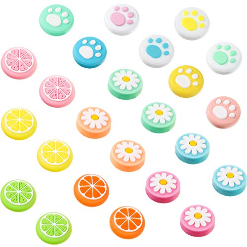 24 Stück Soft Silikon Katze Pfote Blume und Obst Zitrone Design Daumengriffkappen Analog Stick Cover Joystick Kappe Luminous Cover Kompatibel mit Nintendo Switch, Switch Lite Joy-Con Controller 24 Stück Soft Silikon Katze Pfote Blume und Obst Zitrone Design Daumengriffkappen Analog Stick Cover Joystick Kappe Luminous Cover Kompatibel mit Nintendo Switch, Switch Lite Joy-Con Controller von Sumind