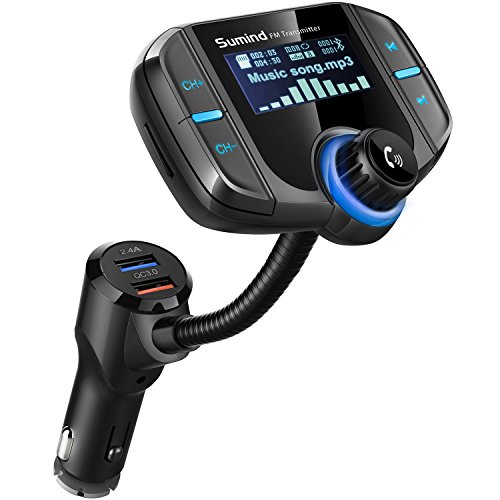 Bluetooth FM Transmitter mit 1,7 Zoll Display und Zwei USB Ports (Schwarz) von Sumind