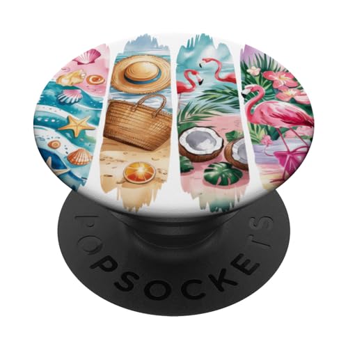 Brushstroke Strandurlaubs-Kreuzfahrt im Sommer mit Flamingo-Muscheln PopSockets Klebender PopGrip von Summer Tees NYC