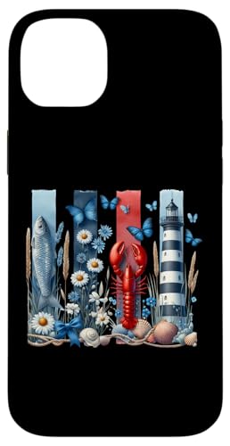Leuchtturm Strand Ozean Pinselstrich Sommer Hummer Muscheln Hülle für iPhone 14 Plus Leuchtturm Strand Ozean Pinselstrich Sommer Hummer Muscheln Hülle für iPhone 14 Plus von Summer Tees NYC