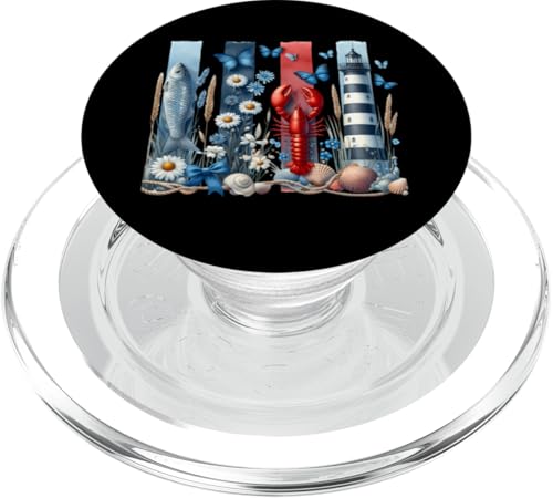 Leuchtturm Strand Ozean Pinselstrich Sommer Hummer Muscheln PopSockets PopGrip für MagSafe von Summer Tees NYC