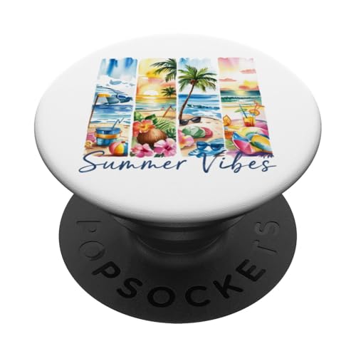 Sommer Pinselstrich Strand Tropische Urlaub Kreuzfahrt Kokosnuss PopSockets Klebender PopGrip von Summer Tees NYC