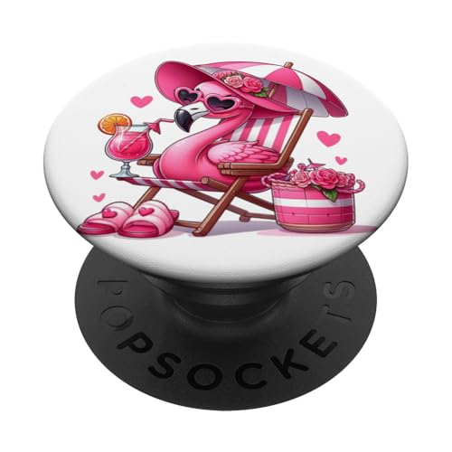 Strandgetränk mit rosa Flamingo-Sandkreuzfahrt im Sommer, Damen PopSockets Klebender PopGrip Strandgetränk mit rosa Flamingo-Sandkreuzfahrt im Sommer, Damen PopSockets Klebender PopGrip von Summer Tees NYC