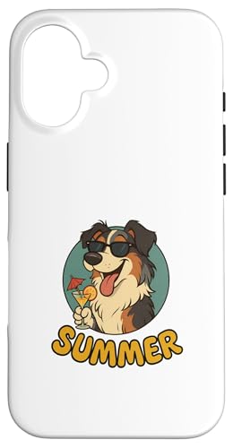Australian Shepherd Summer Design Lustiger Hund Cartoon Vintage Hülle für iPhone 16 von Summer and Dogs
