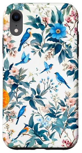 Blaue Vögel Blumen Früchte Sommer Frühling Kunst Hülle für iPhone XR von Summer art