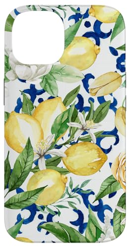 Hülle für iPhone 14 Amalfi Zitronenblüte Aquarell Zitrus & Blau Fliesenmuster Hülle für iPhone 14 Amalfi Zitronenblüte Aquarell Zitrus & Blau Fliesenmuster von Summer by Vine Mercantile