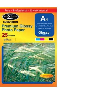Sumvision Fotopapier, A4, 200 g, glänzendes Fotopapier, hochwertig, glänzend, für Tintenstrahldrucker, 25 Blatt von Sumvision