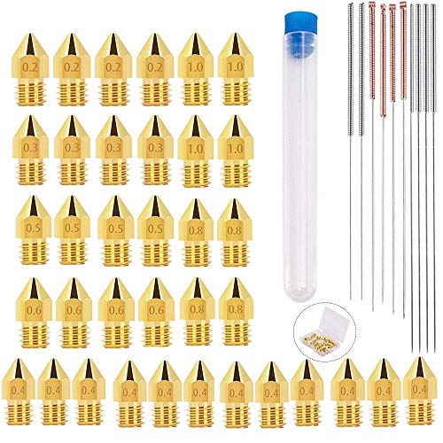 Sun3Drucker - 48 Stück 3D Drucker Düsen MK8 Extruder Düsen + 10 Stück Edelstahl Düsenreinigungsnadeln Nozzle Reinigung(0.2mm/0.3mm/0.4mm/0.5mm/0.6mm/0.8mm/1.0mm) für 3D-Drucker-Set von Sun3Drucker