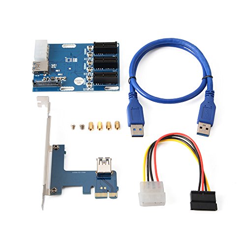 Sun3Drucker PCI-E Express 1X 1 to 3 Port Switch Multiplier Expansion Hub Riser Card + 4 Pin SATA Power Connector + USB 3.0 Cable von Sun3Drucker