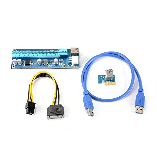 Sun3Drucker PCI-E USB 3.0 1X bis 16X Mining Machine erweiterter Extender Riser Kartenadapter mit SATA 6Pin Netzkabel 60cm USB Kabel von Sun3Drucker