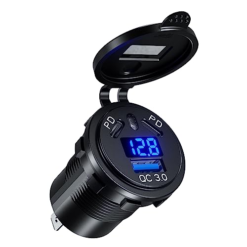 3-Port USB Steckdose Auto Ladegerät Zigarettenanzünder Adapter,QC3.0 USB Dual 45W PD,kfz Ladegerät Zubehör Schnellladegerät mit LED Voltmeter 12V kompatibel mit iPhone, Android, Samsung von Sun3drucker