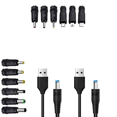 USB auf DC-Stecker Universal Ladekabel - 12-in-1 5V DC Hohlstecker Adapter Stromkabel Set, 2 STK USB Netzkabel Ladekabel für Handy, Powerbank, Laptop von Sun3drucker
